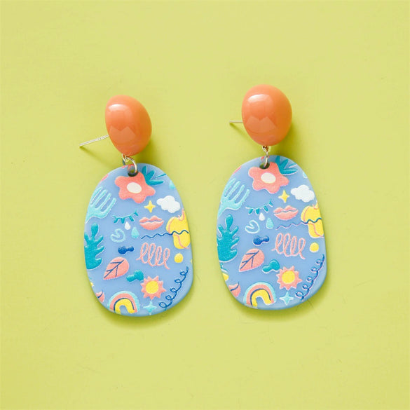 Wholesale Earrings Plastic Resin Geometric 3D Printing Oil Painting Style Electroplating
