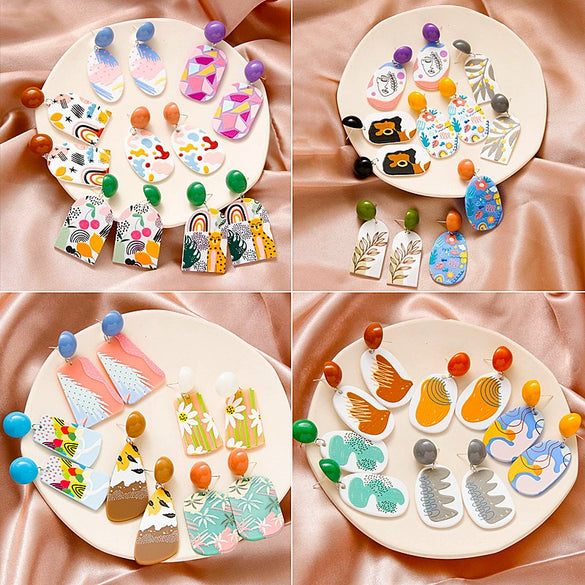 Wholesale Earrings Plastic Resin Geometric 3D Printing Oil Painting Style Electroplating