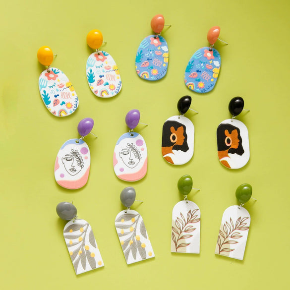 Wholesale Earrings Plastic Resin Geometric 3D Printing Oil Painting Style Electroplating