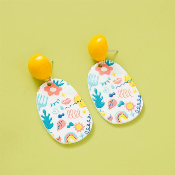 Wholesale Earrings Plastic Resin Geometric 3D Printing Oil Painting Style Electroplating