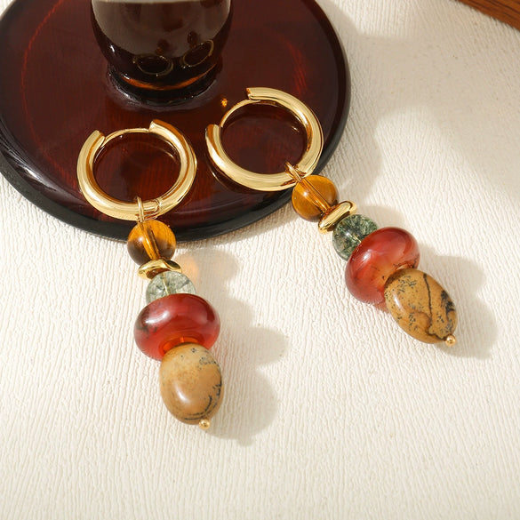 Wholesale Earrings Red Agate Picture Stone Crystal Copper Geometric Handmade For Women