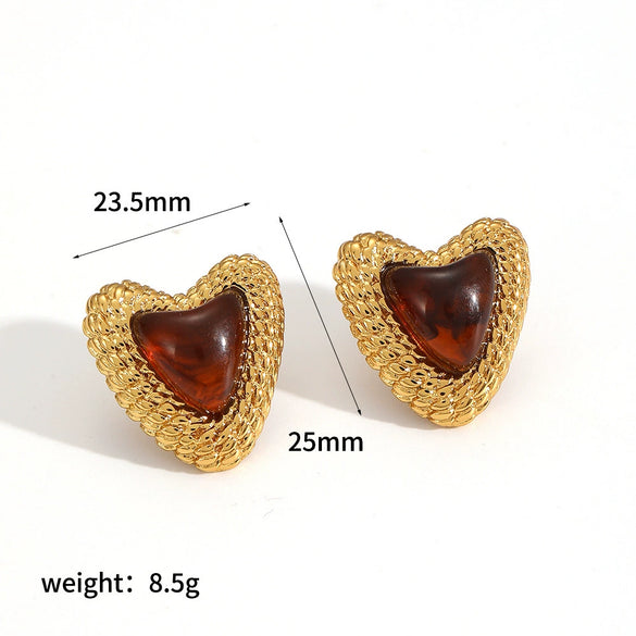 Wholesale Earrings Resin Stainless Steel Heart Shape 18K Gold Plated For Women Highend Style