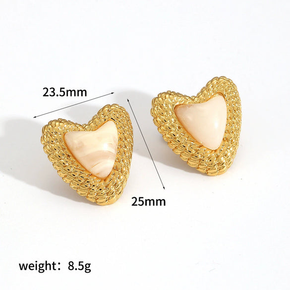 Wholesale Earrings Resin Stainless Steel Heart Shape 18K Gold Plated For Women Highend Style
