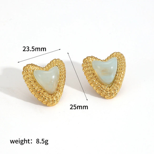 Wholesale Earrings Resin Stainless Steel Heart Shape 18K Gold Plated For Women Highend Style