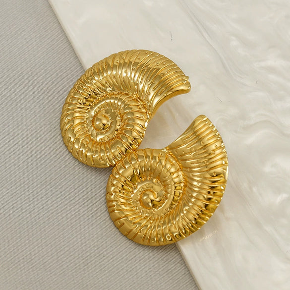 Wholesale Earrings Retro Conch Geometric Woven Stainless Steel 18K Gold Plated