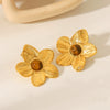 Wholesale Earrings Retro Style Stainless Steel Inlaid Tiger Eye Stone Geometric And Flower Pattern Electroplated For Women
