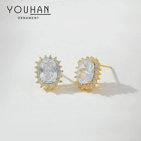 Wholesale Earrings S925 Silver Copper Geometric Microinlaid Zircon Real Gold Plated