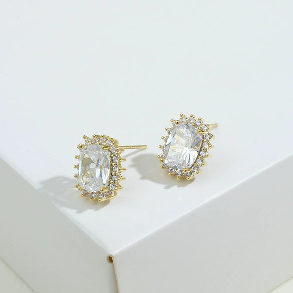 Wholesale Earrings S925 Silver Copper Geometric Microinlaid Zircon Real Gold Plated