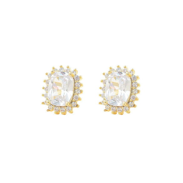 Wholesale Earrings S925 Silver Copper Geometric Microinlaid Zircon Real Gold Plated