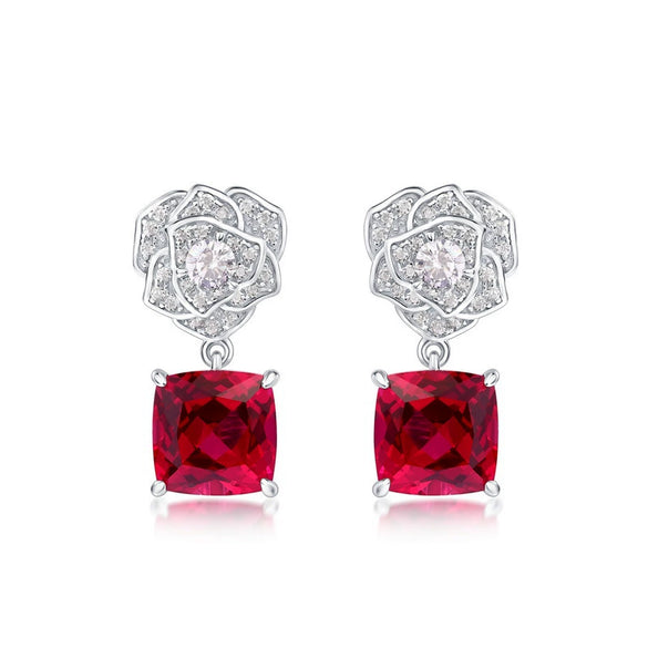 Wholesale Earrings S925 Silver Inlay Cultivation Red Treasure Geometric Plant Flowers Style
