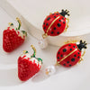 Wholesale Earrings S925 Silver Retro Strawberry Insect Flower Imitation Pearl Electroplated Design For Women