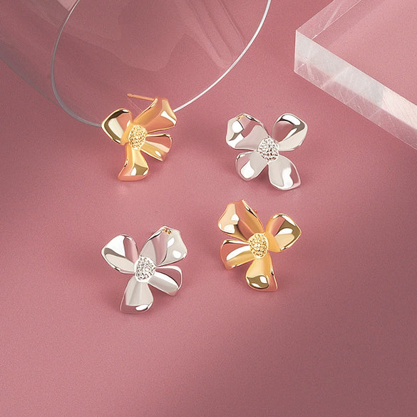Wholesale Earrings S925 Sterling Silver Geometric Electroplating Flower Design