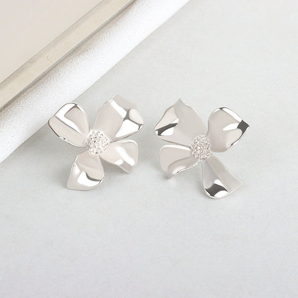 Wholesale Earrings S925 Sterling Silver Geometric Electroplating Flower Design