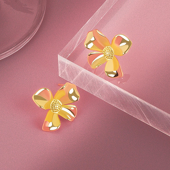 Wholesale Earrings S925 Sterling Silver Geometric Electroplating Flower Design