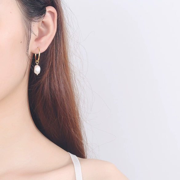 Wholesale Earrings S925 Sterling Silver Geometric Freshwater Pearl Electroplated