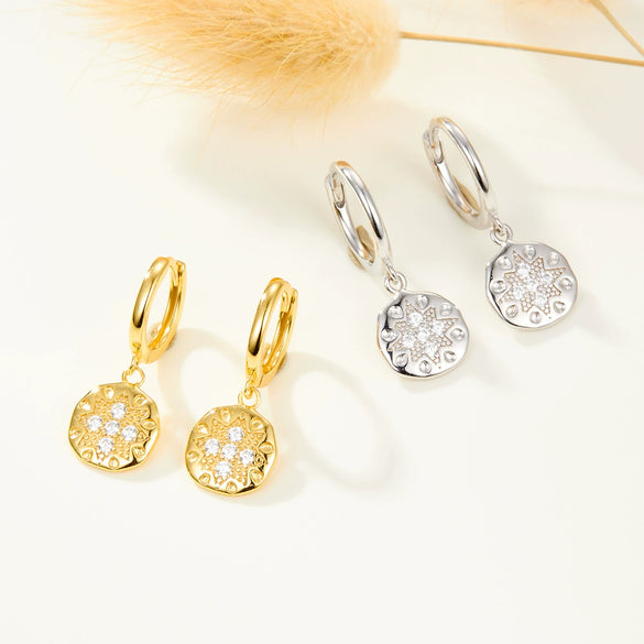 Wholesale Earrings S925 Sterling Silver Geometric Round Cross Micropaved Zircon Fashion Simple Niche Design