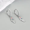 Wholesale Earrings S925 Sterling Silver Geometric Style Electroplated Long Feather Colorful Zircon Ear Buckle