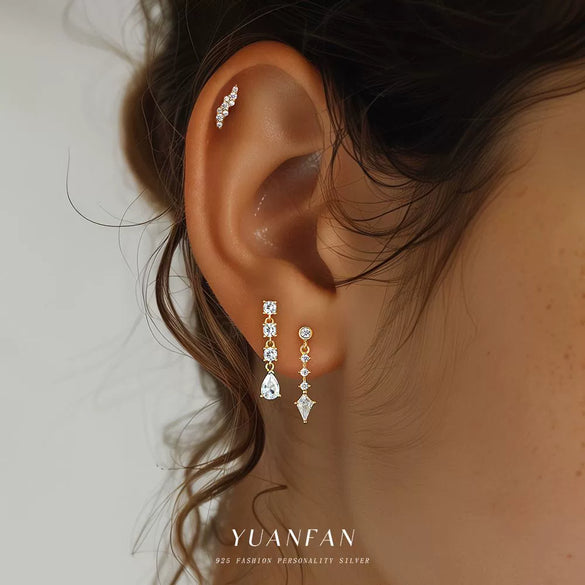 Wholesale Earrings S925 Sterling Silver Geometric Water Drop Zircon Design