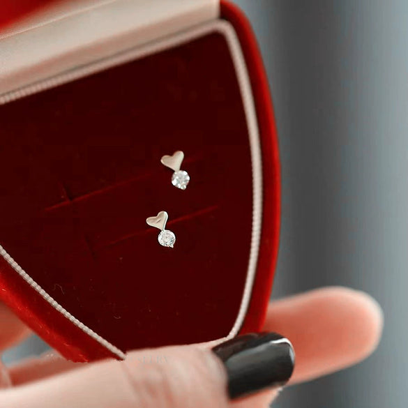 Wholesale Earrings S925 Sterling Silver Heart Shaped 14K Gold Plated Cute Style With Zircon