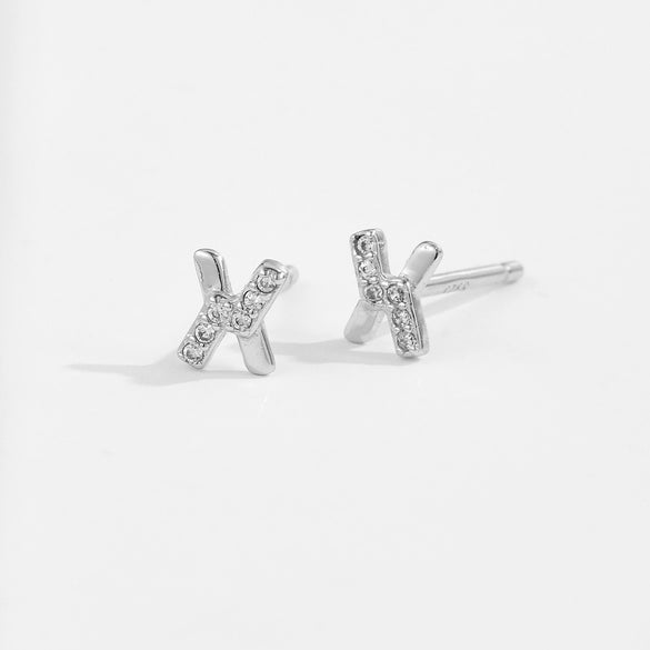 Wholesale Earrings S925 Sterling Silver Letter X Microinlaid Zircon Electroplated Platinum 18K Gold