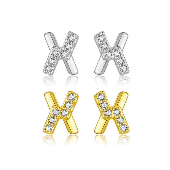 Wholesale Earrings S925 Sterling Silver Letter X Microinlaid Zircon Electroplated Platinum 18K Gold