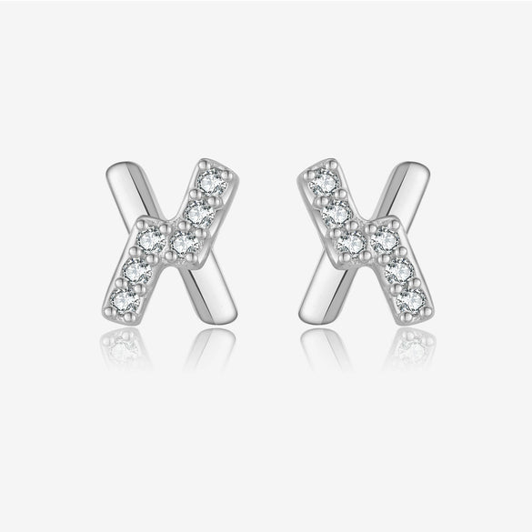 Wholesale Earrings S925 Sterling Silver Letter X Microinlaid Zircon Electroplated Platinum 18K Gold
