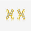 Wholesale Earrings S925 Sterling Silver Letter X Microinlaid Zircon Electroplated Platinum 18K Gold