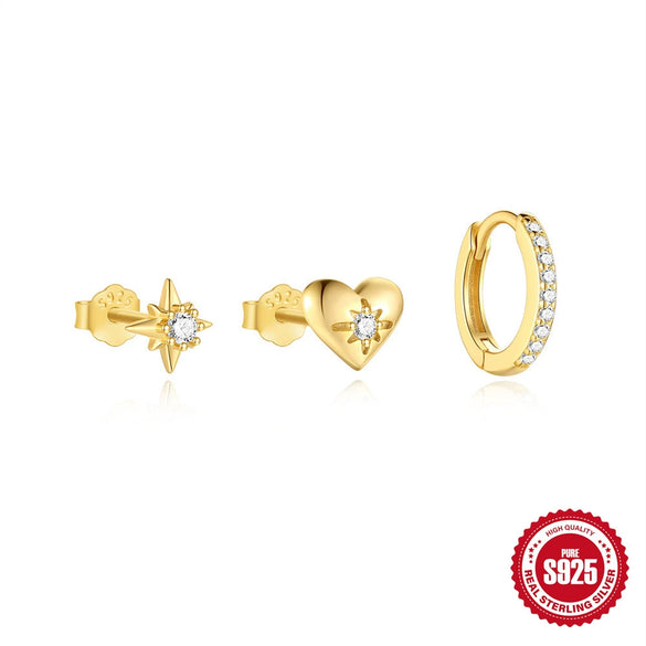 Wholesale Earrings S925 Sterling Silver Love Clover Inlaid Zircon Heart Shape Electroplating Minimalist Style