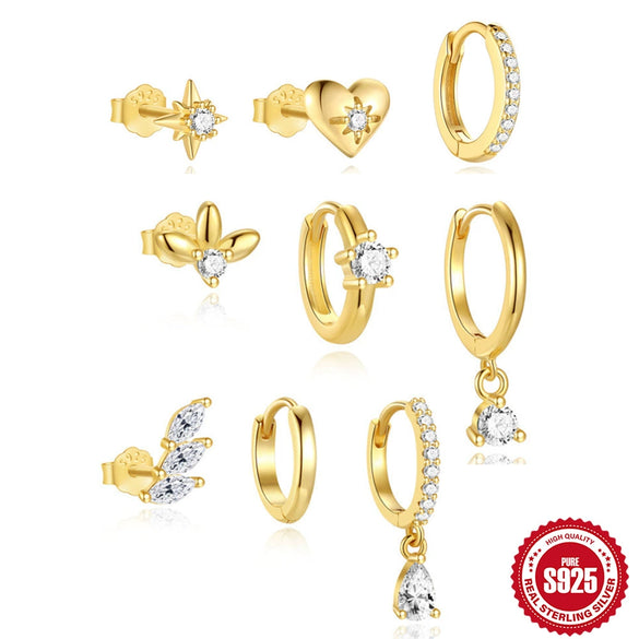 Wholesale Earrings S925 Sterling Silver Love Clover Inlaid Zircon Heart Shape Electroplating Minimalist Style