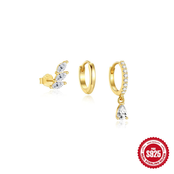 Wholesale Earrings S925 Sterling Silver Love Clover Inlaid Zircon Heart Shape Electroplating Minimalist Style