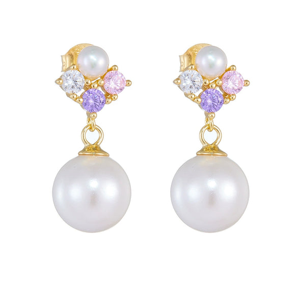 Wholesale Earrings S925 Sterling Silver Pearl Inlaid Geometric Shell Bead For Women Retro Elegant