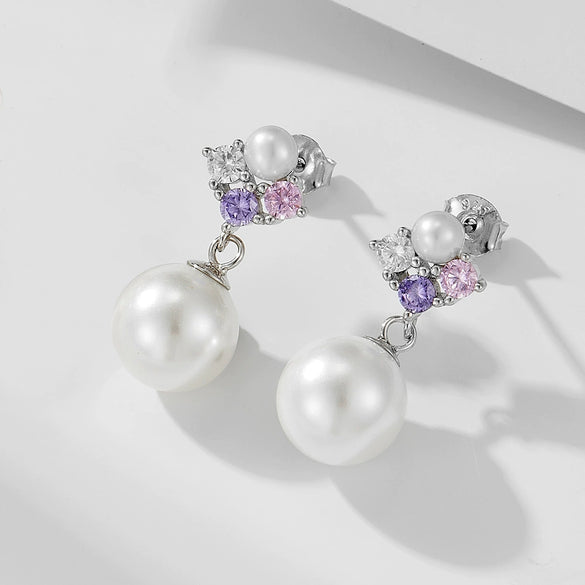 Wholesale Earrings S925 Sterling Silver Pearl Inlaid Geometric Shell Bead For Women Retro Elegant