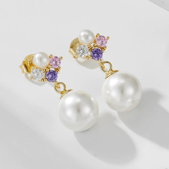 Wholesale Earrings S925 Sterling Silver Pearl Inlaid Geometric Shell Bead For Women Retro Elegant