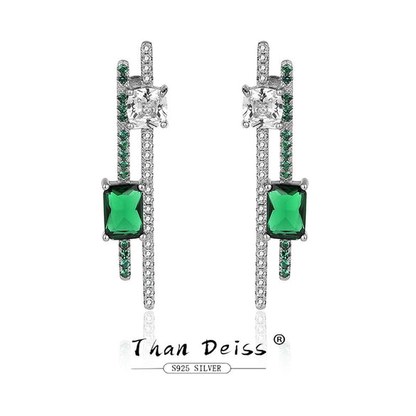 Wholesale Earrings S925 Sterling Silver With Emerald Gemstone Cactus Elements Geometric Style Diamond Design For Women
