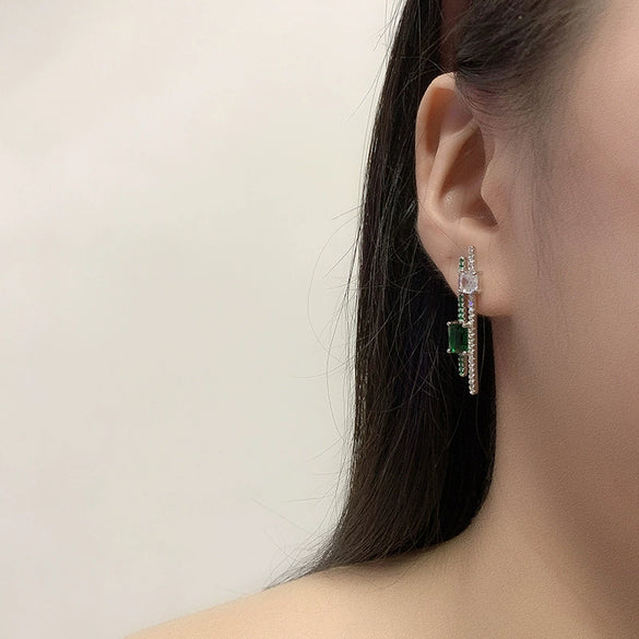 Wholesale Earrings S925 Sterling Silver With Emerald Gemstone Cactus Elements Geometric Style Diamond Design For Women
