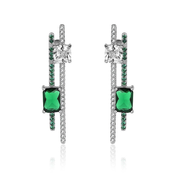 Wholesale Earrings S925 Sterling Silver With Emerald Gemstone Cactus Elements Geometric Style Diamond Design For Women