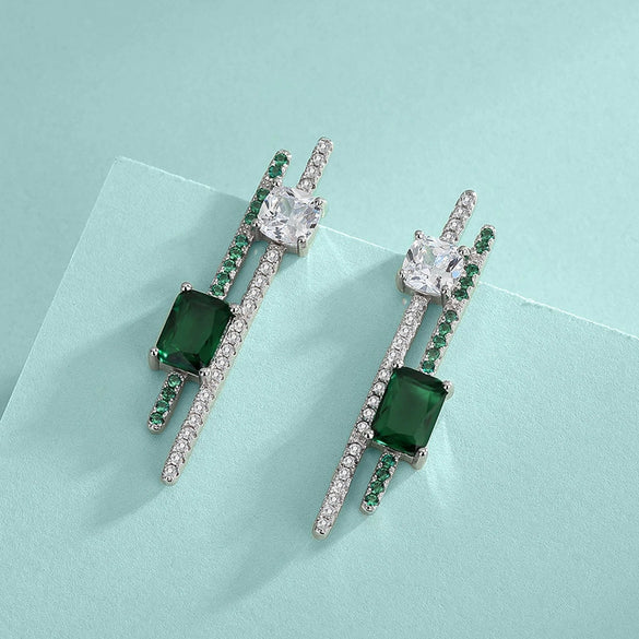 Wholesale Earrings S925 Sterling Silver With Emerald Gemstone Cactus Elements Geometric Style Diamond Design For Women