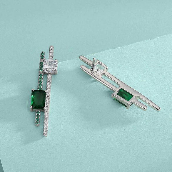 Wholesale Earrings S925 Sterling Silver With Emerald Gemstone Cactus Elements Geometric Style Diamond Design For Women