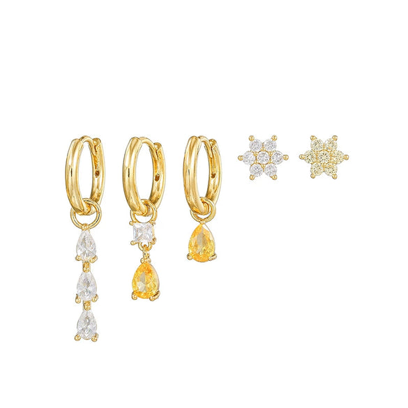 Wholesale Earrings Set Copper Geometric Zirconia Water Drop Hexagonal Design Women's