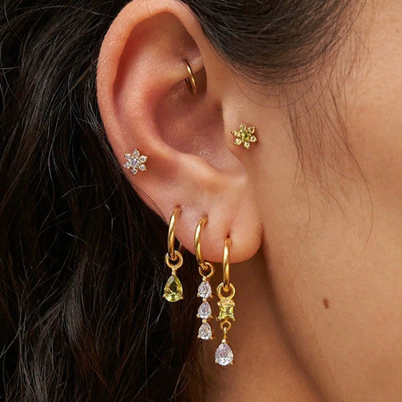 Wholesale Earrings Set Copper Geometric Zirconia Water Drop Hexagonal Design Women's