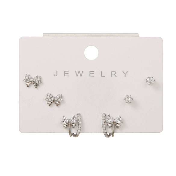 Wholesale Earrings Set S925 Sterling Silver And Copper Bear Four Leaf Clover Bow Heart Shaped Inlaid Zircon Geometric Style