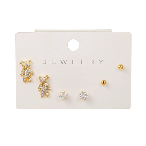 Wholesale Earrings Set S925 Sterling Silver And Copper Bear Four Leaf Clover Bow Heart Shaped Inlaid Zircon Geometric Style