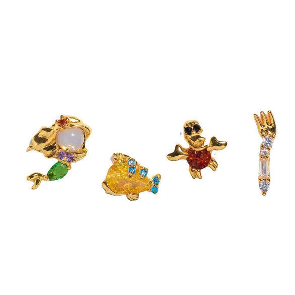 Wholesale Earrings 925 Silver Copper Mermaid Cartoon Microinlaid Zircon Design