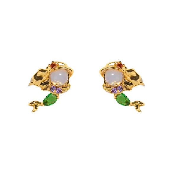 Wholesale Earrings 925 Silver Copper Mermaid Cartoon Microinlaid Zircon Design