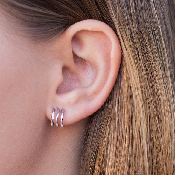 Wholesale Earrings Silver Needle Copper Geometric Ctype Electroplated Threelayer Women's Earrings
