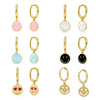 Wholesale Earrings Silver Needle Copper Geometric Dripping Oil Smiley Face For Women