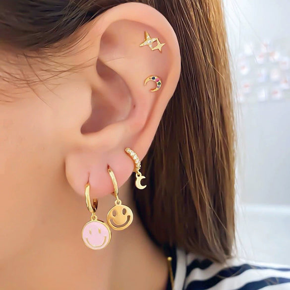 Wholesale Earrings Silver Needle Copper Geometric Dripping Oil Smiley Face For Women