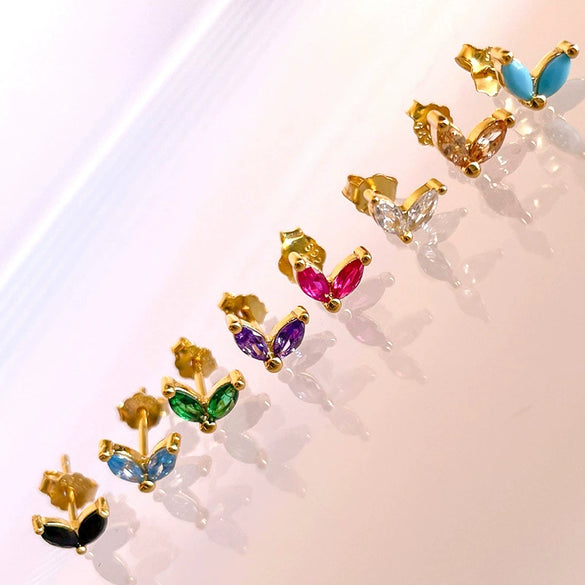 Wholesale Earrings Silver Needle Copper Leaf Geometric Flowershaped Electroplating Minimalist Light Luxury For Couple