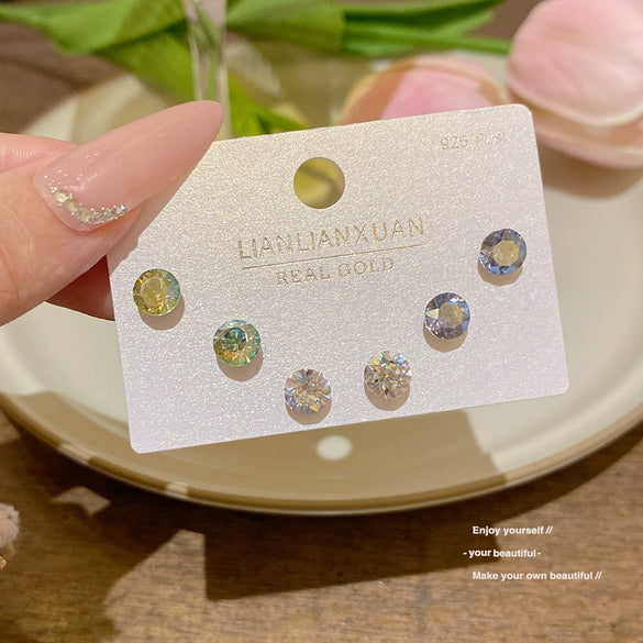 Wholesale Earrings 925 Silver Needle Copper Star Heart Shape Iridescent Set With Crystals Light Luxury Women's