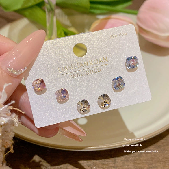 Wholesale Earrings 925 Silver Needle Copper Star Heart Shape Iridescent Set With Crystals Light Luxury Women's